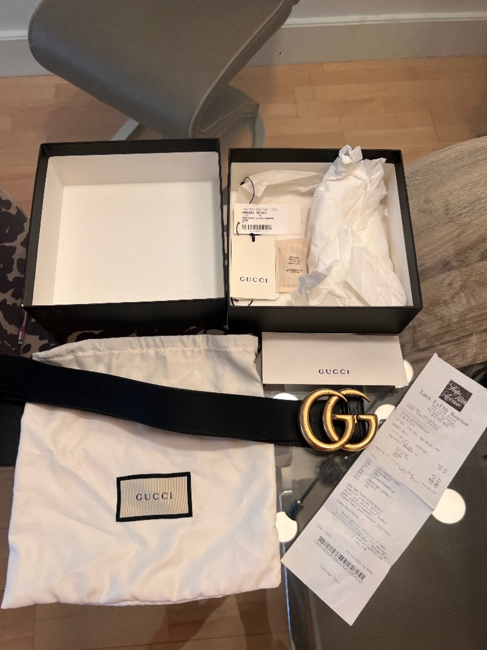 Authentic Leather GG Marmont wide belt with shiny buckle